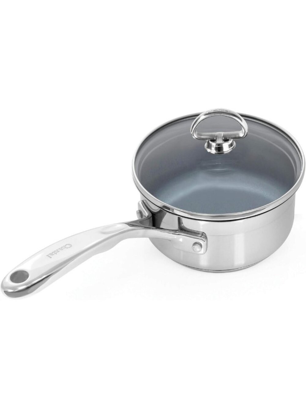 1 Quart Non-Stick Saucepan with Glass Lid, Induction Ready, Brushed Stainless